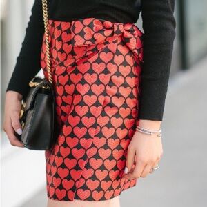 J.Crew Black & Red Heart Printed Mini Skirt with Bow